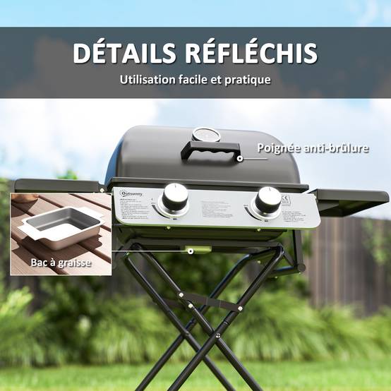 Barbecue à gaz portable acier noir 101 x 50 x 102 cm - PANGIVO - Image 9