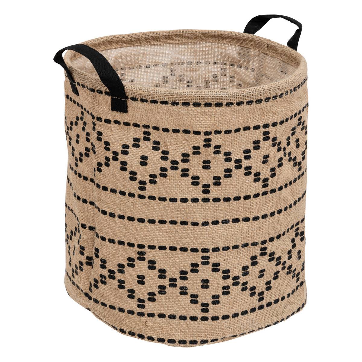 Panier de rangement Beige et Noir en Jute et Coton  D 32 cm - Image 1