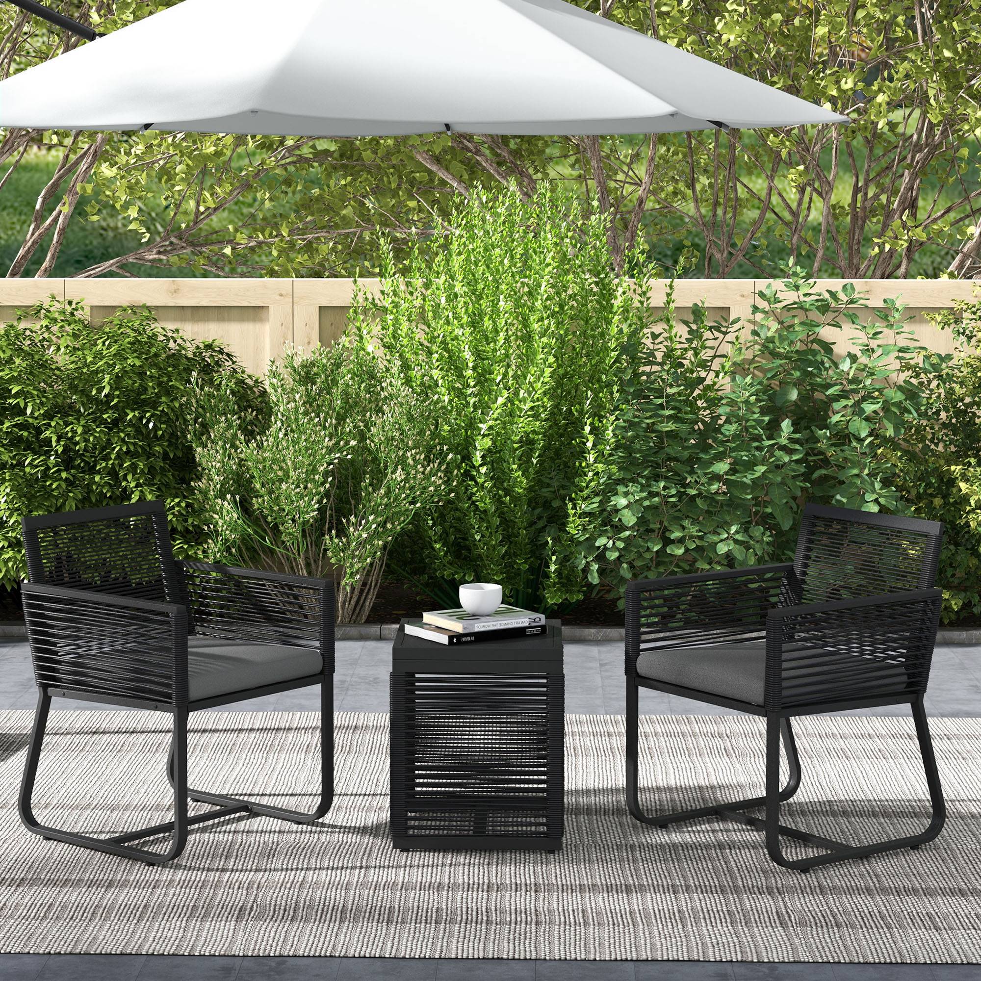 Sans Marque - Ensemble bistro 3 pièces balcon terrasse intempéries moderne 53x57x77 cm noir gris - Image 4