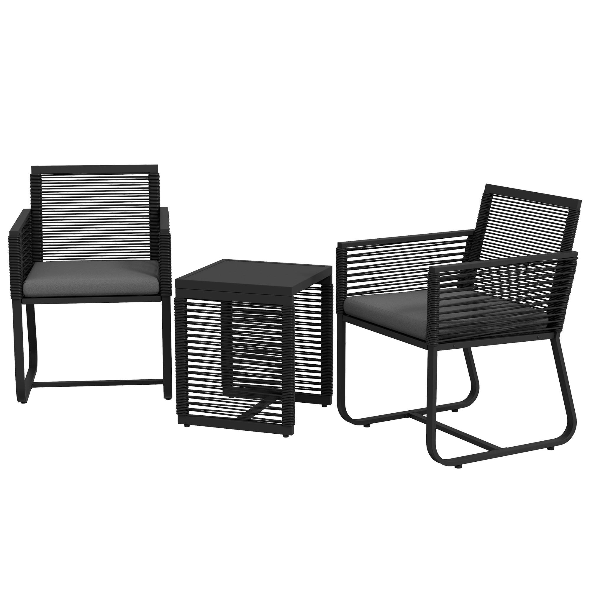 Sans Marque - Ensemble bistro 3 pièces balcon terrasse intempéries moderne 53x57x77 cm noir gris - Image 2