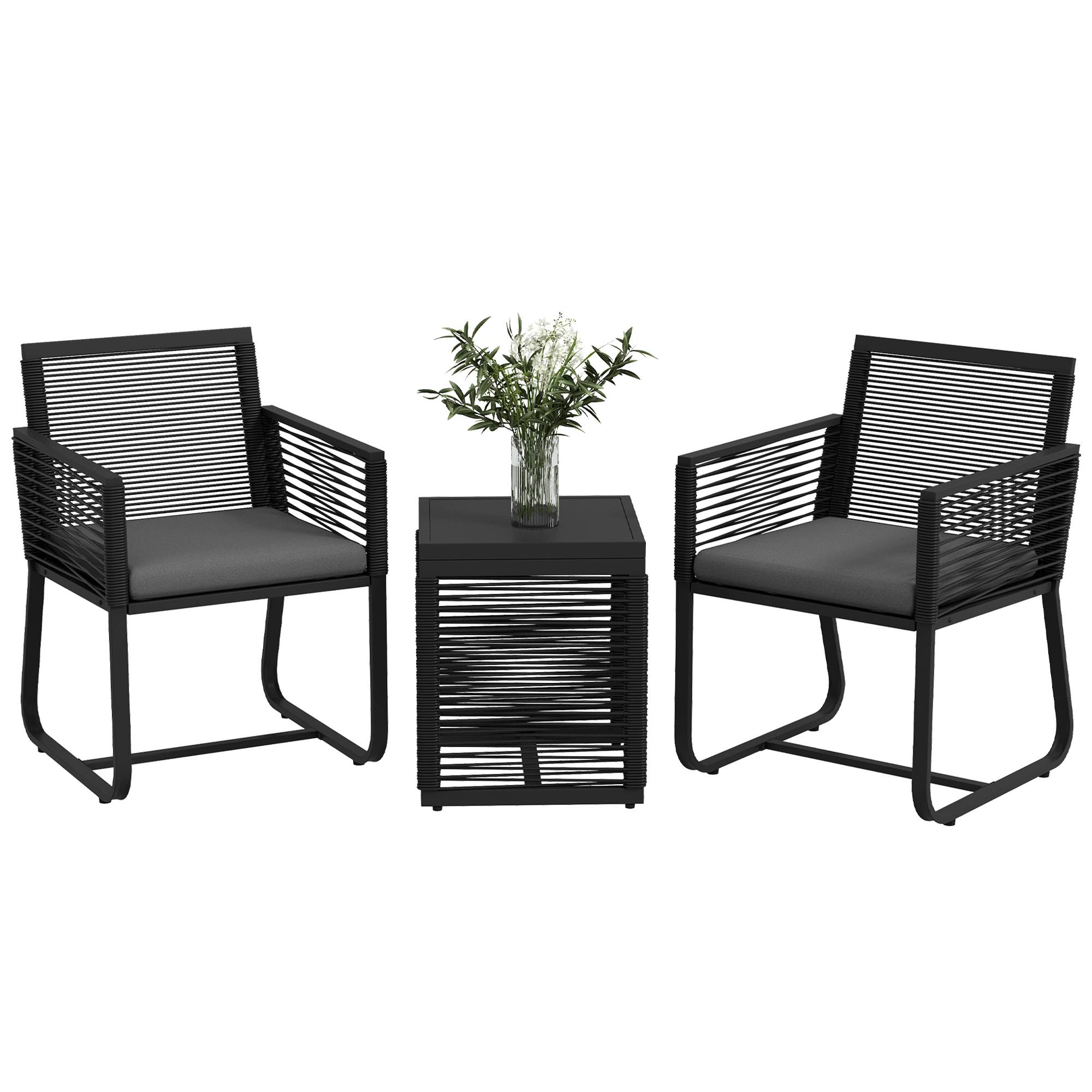 Sans Marque - Ensemble bistro 3 pièces balcon terrasse intempéries moderne 53x57x77 cm noir gris - Image 1