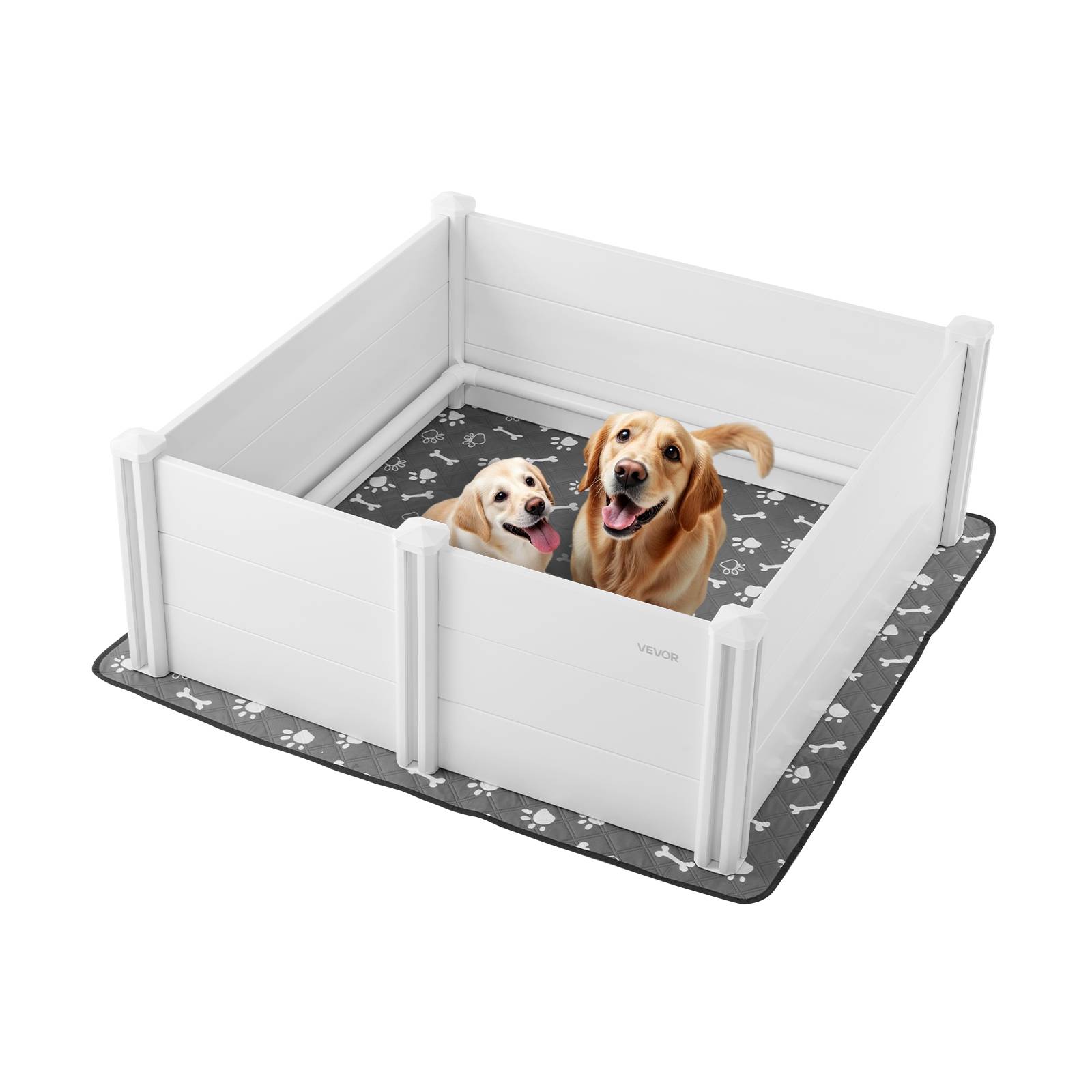 VEVOR Parc mise bas chien, 122x122x46 cm, PVC, porte réglable. Tapis urine lavable. - Image 1