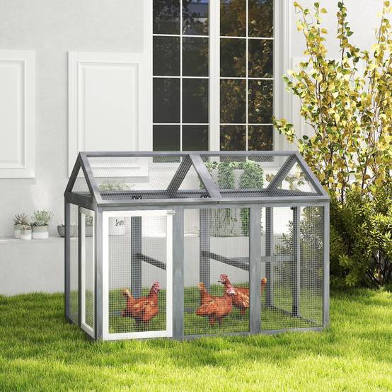 Enclos pour volailles bois massif gris 140 x 88.5 x 106 cm - PANGIVO - Image 4