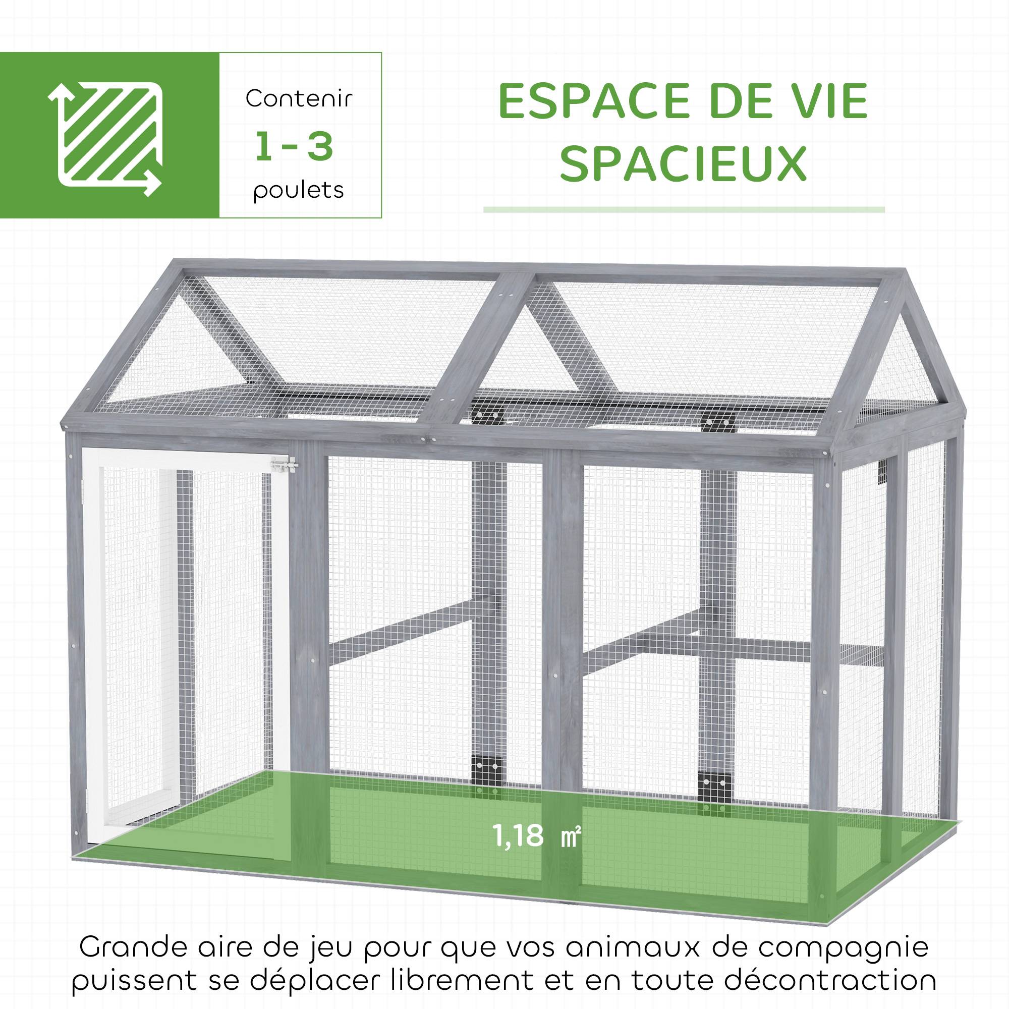 Enclos pour volailles bois massif gris 140 x 88.5 x 106 cm - PANGIVO - Image 6