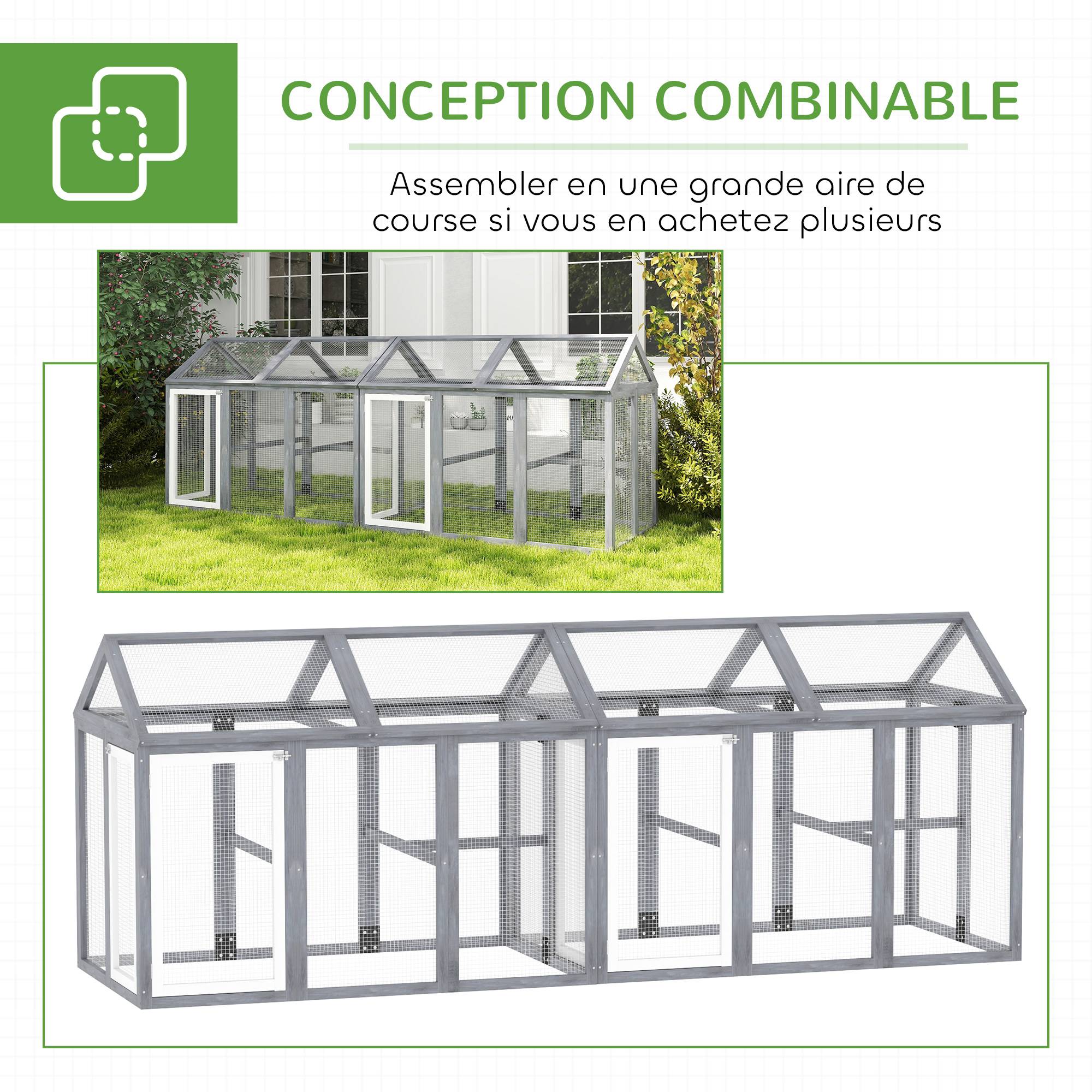 Enclos pour volailles bois massif gris 140 x 88.5 x 106 cm - PANGIVO - Image 9