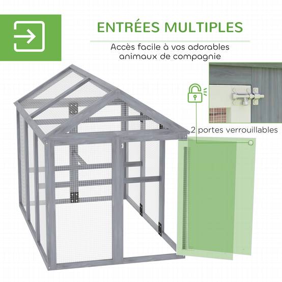 Enclos pour volailles bois massif gris 140 x 88.5 x 106 cm - PANGIVO - Image 7