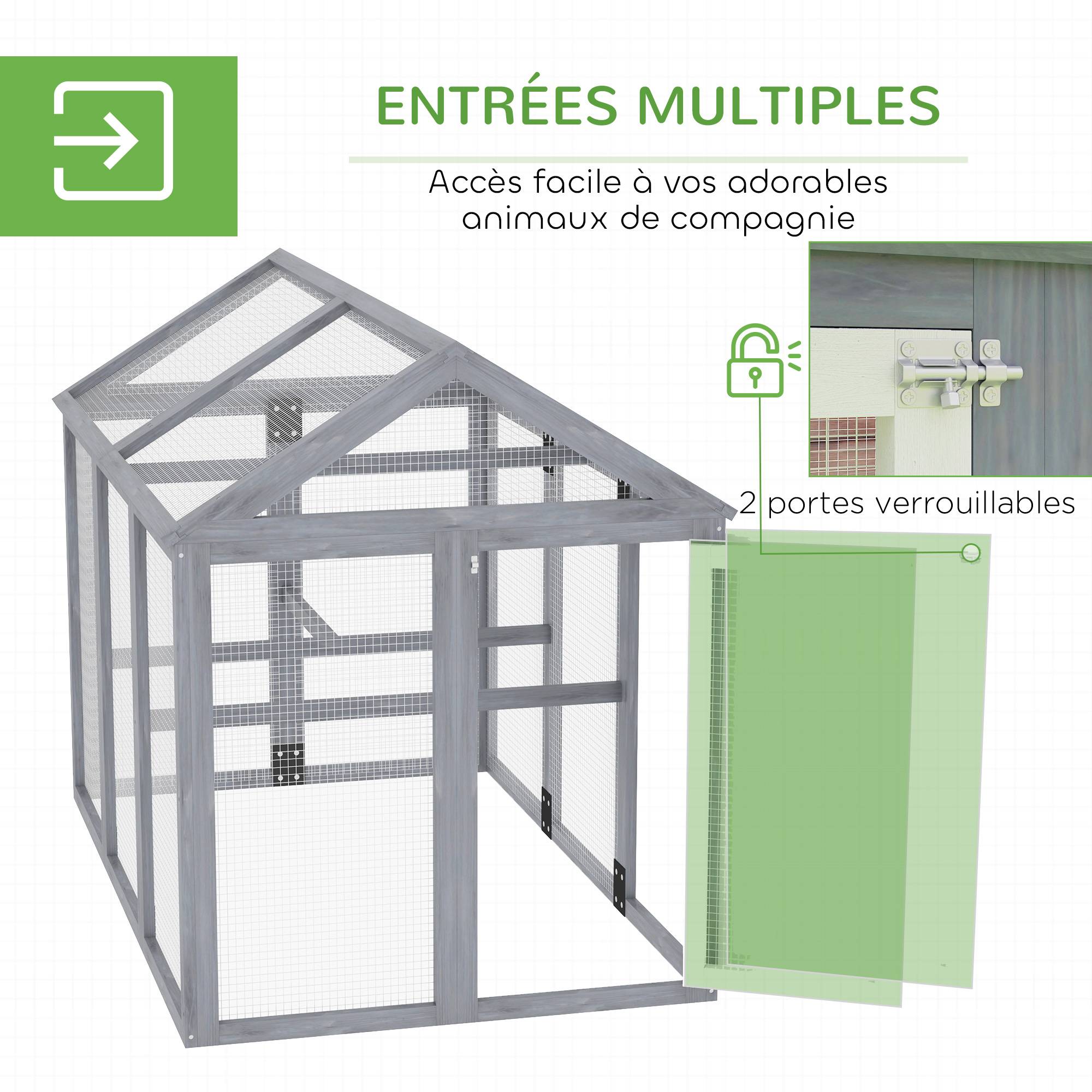 Enclos pour volailles bois massif gris 140 x 88.5 x 106 cm - PANGIVO - Image 7