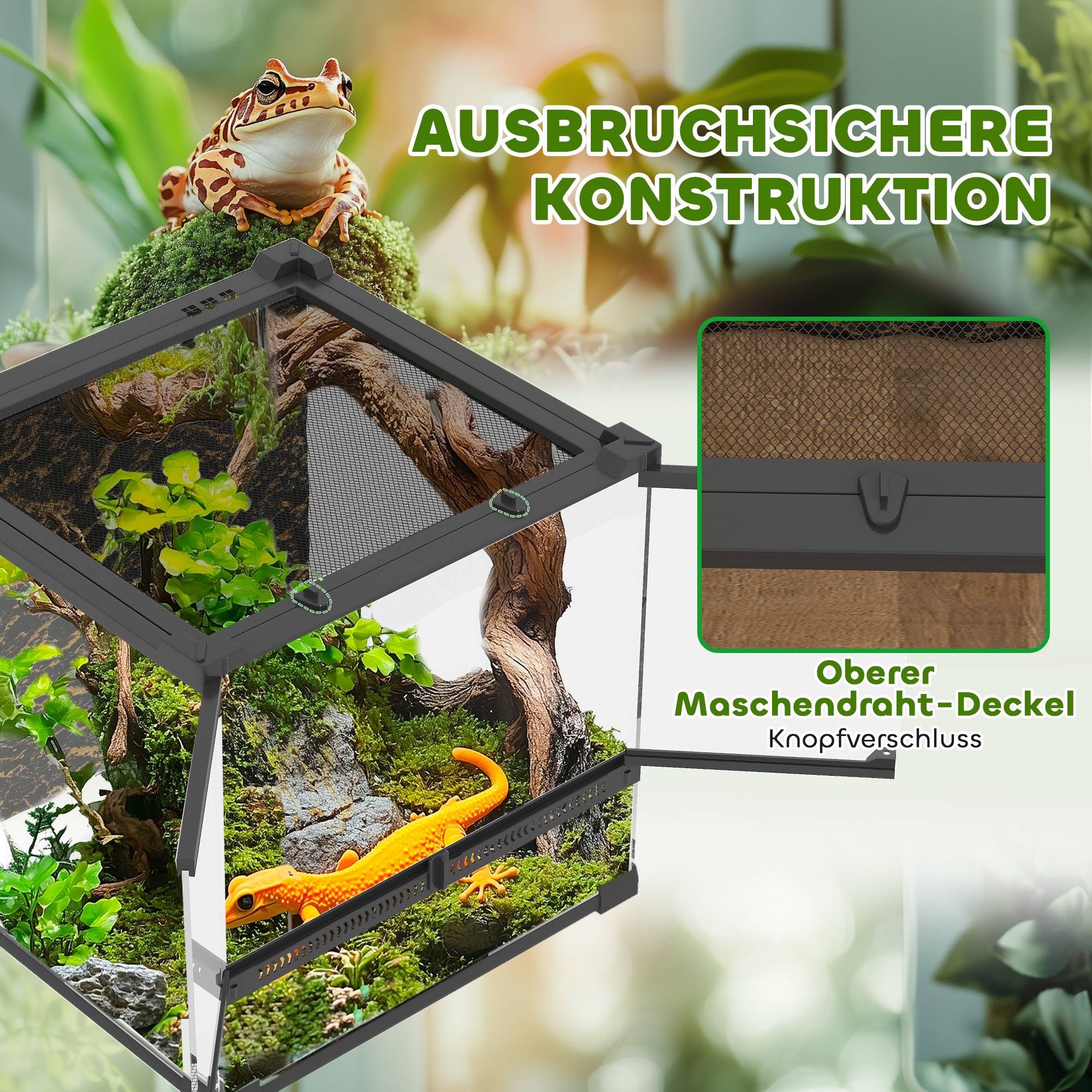 ComfortXL - Terrarium reptile verre trempé et acier noir avec fond étanche surélevé pour reptiles ventilation renforcée - Image 6