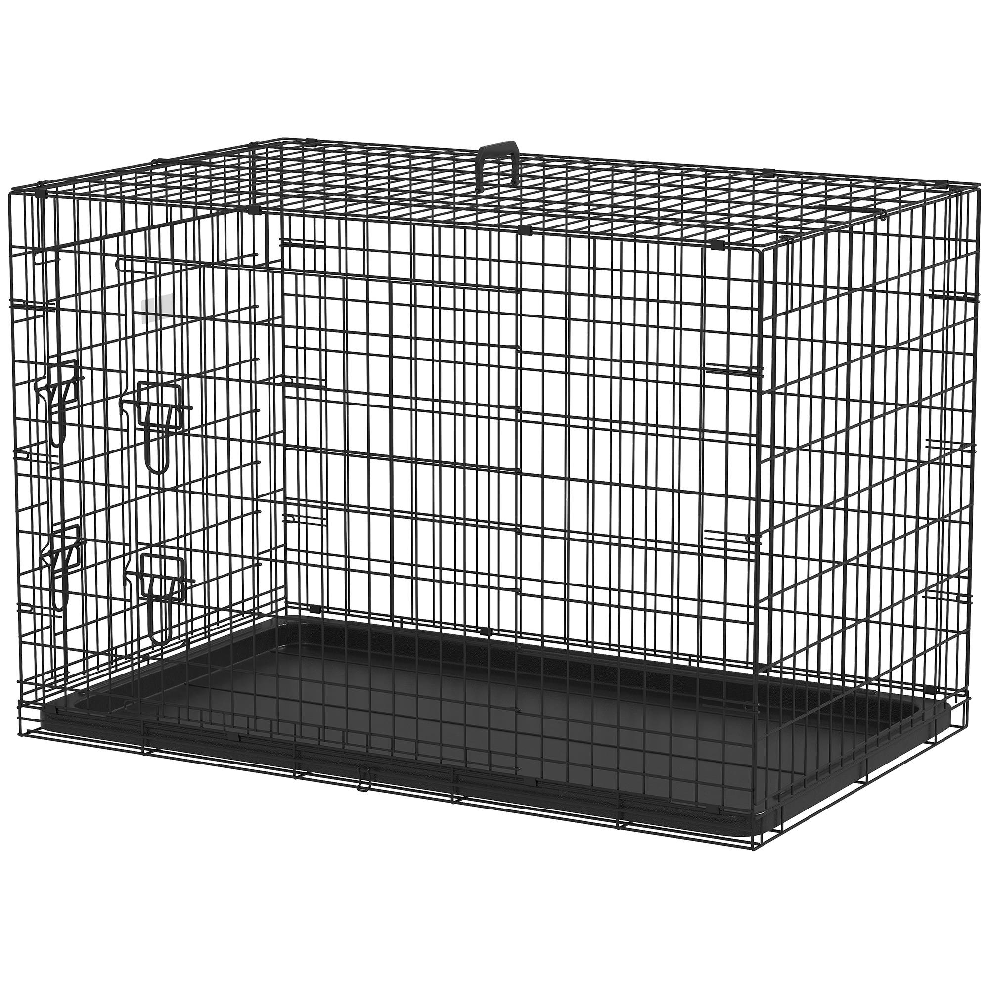 Sans Marque - Cage caisse de transport pliante pour chien en acier 2 portes verrouillables 106L x 71,5l x 76H cm noir - Image 2