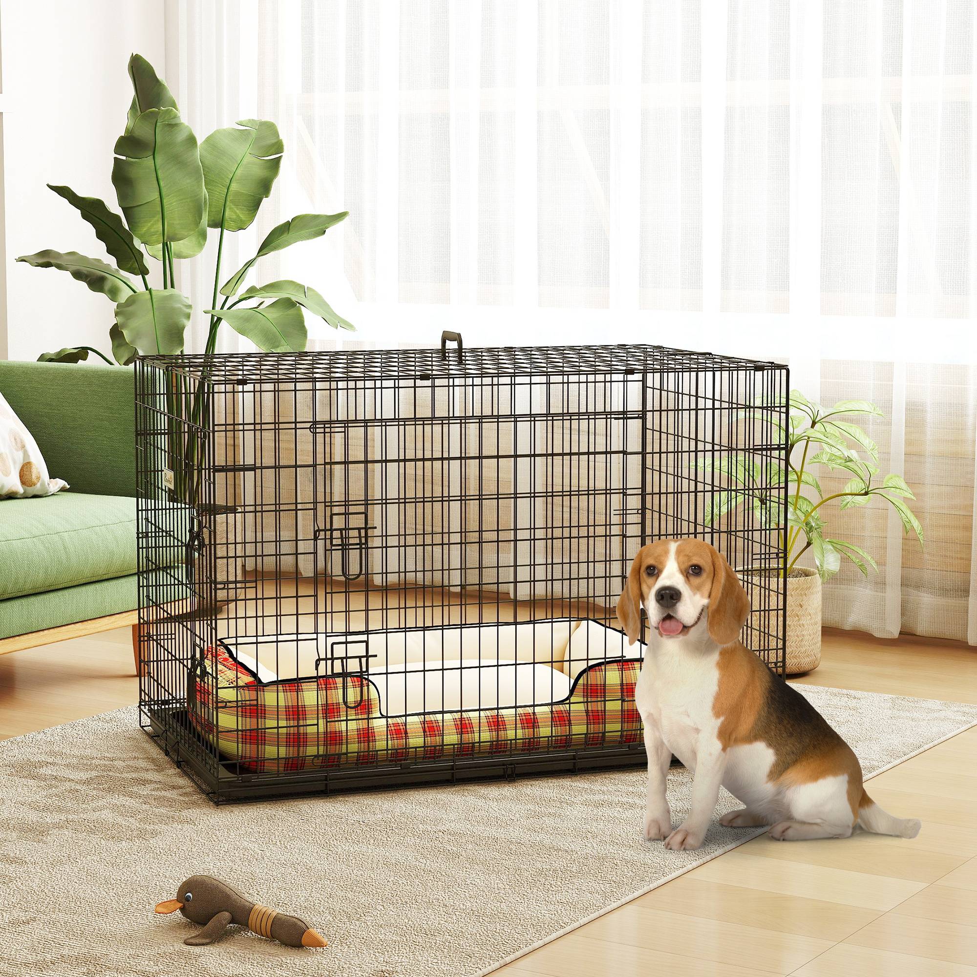 Sans Marque - Cage caisse de transport pliante pour chien en acier 2 portes verrouillables 106L x 71,5l x 76H cm noir - Image 3