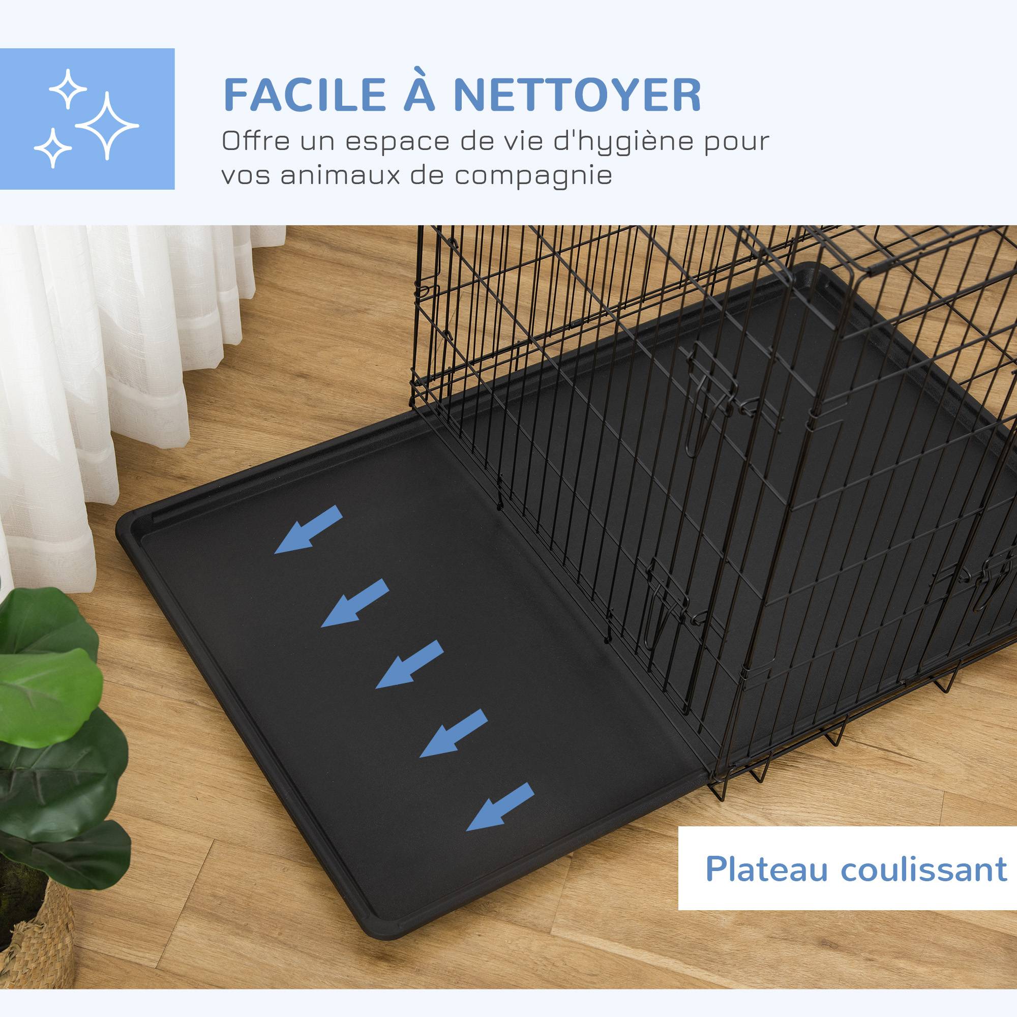 Sans Marque - Cage caisse de transport pliante pour chien en acier 2 portes verrouillables 106L x 71,5l x 76H cm noir - Image 8
