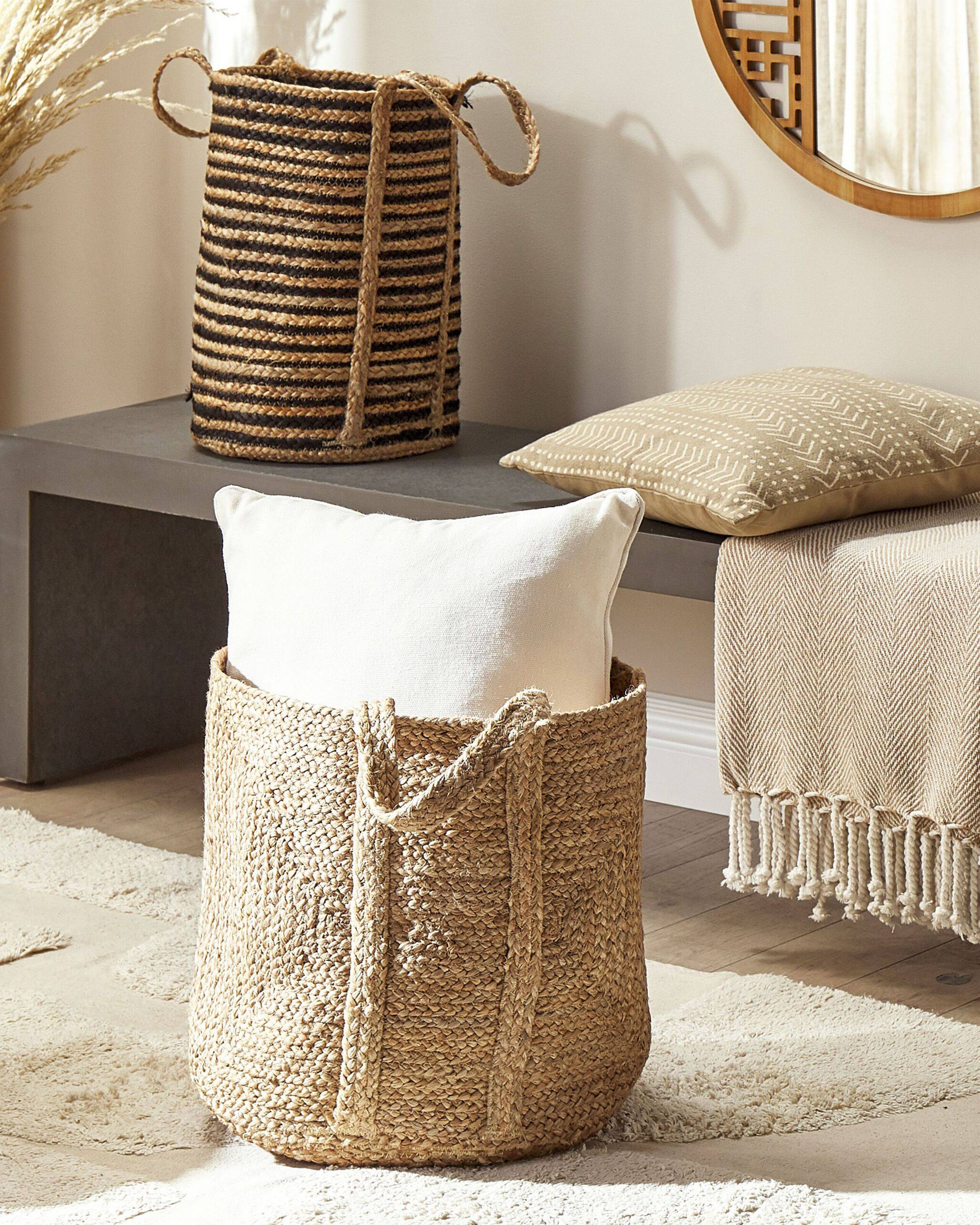 Beliani - Panier Naturel en Jute 40 cm de Diamètre Corbeille à Linge Faite Main Tressée Rangement pour Intérieur Accessoire Rangement - Image 2
