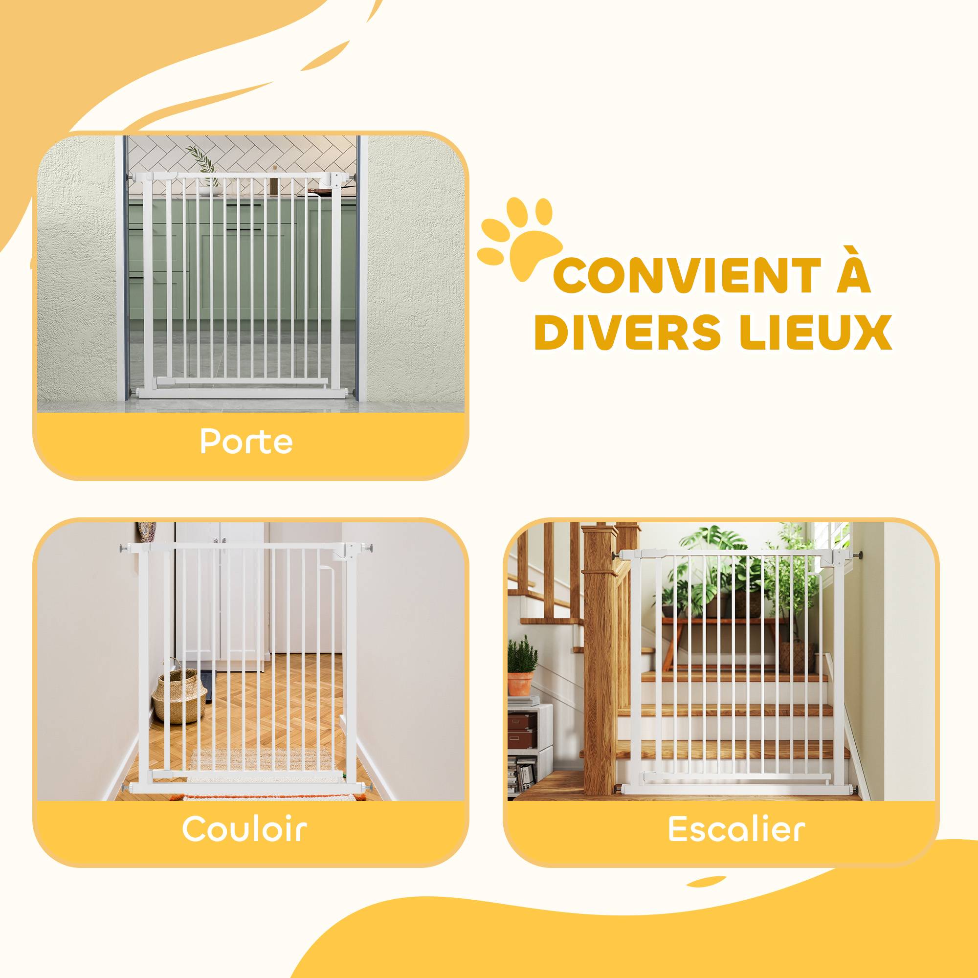 Barrière de sécurité acier carbone pour bébés et chiens sans perçage 80x76cm blanc - ComfortXL Outdoor Living - Image 10