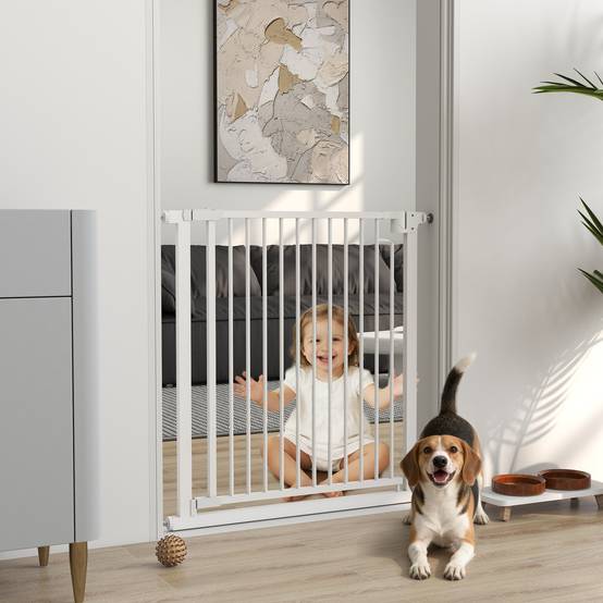 Barrière de sécurité acier carbone pour bébés et chiens sans perçage 80x76cm blanc - ComfortXL Outdoor Living - Image 4
