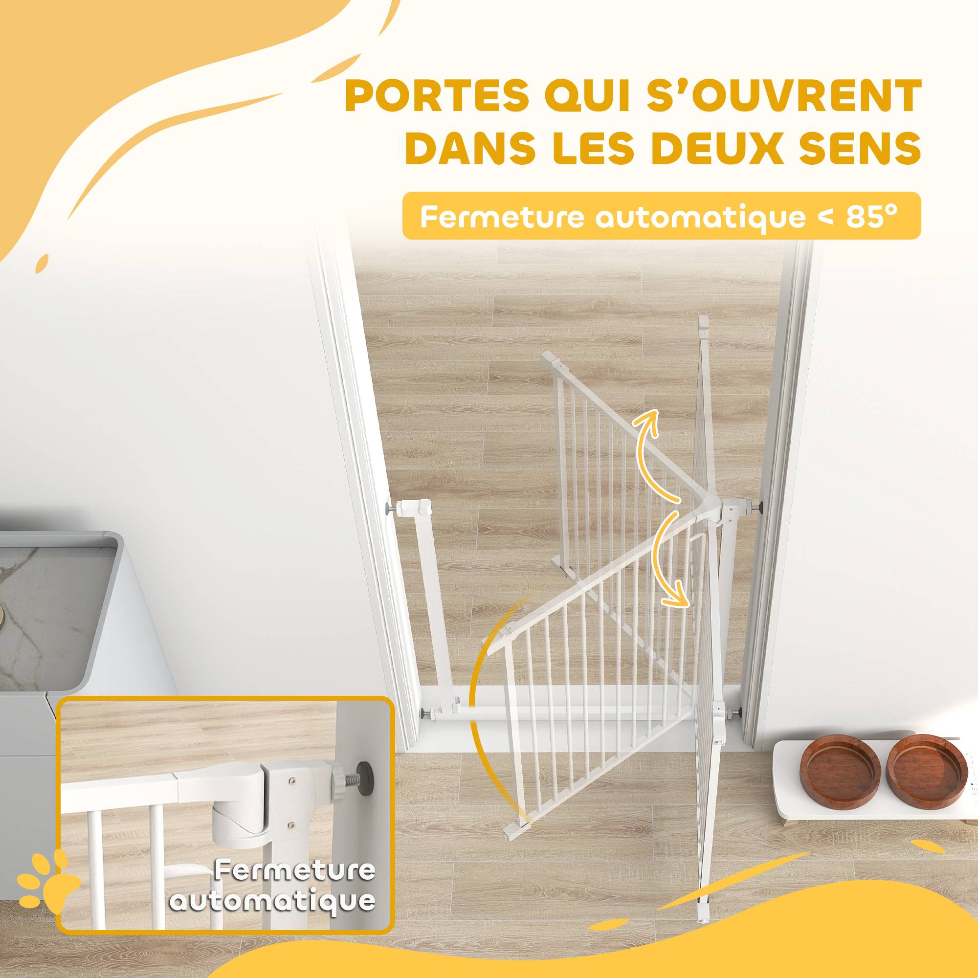 Barrière de sécurité acier carbone pour bébés et chiens sans perçage 80x76cm blanc - ComfortXL Outdoor Living - Image 7
