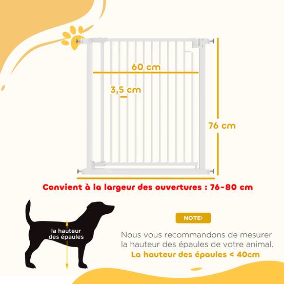 Barrière de sécurité acier carbone pour bébés et chiens sans perçage 80x76cm blanc - ComfortXL Outdoor Living - Image 5