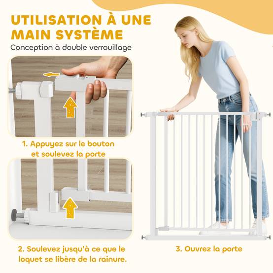 Barrière de sécurité acier carbone pour bébés et chiens sans perçage 80x76cm blanc - ComfortXL Outdoor Living - Image 8