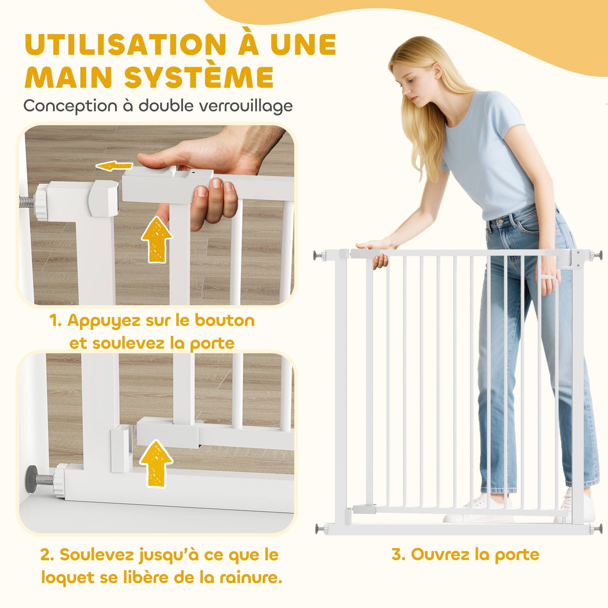 Barrière de sécurité acier carbone pour bébés et chiens sans perçage 80x76cm blanc - ComfortXL Outdoor Living - Image 8