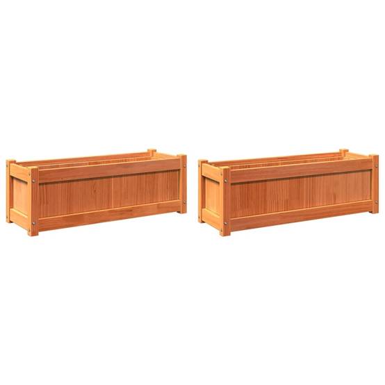 Helloshop26 - Jardinière bac lit surélevé plantes fleurs jardin terrasses lot de 2 cire bois de pin massif marron - Image 1