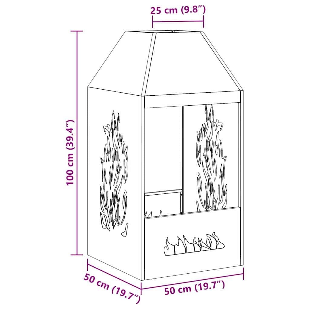 Cheminée de Jardin Acier Foyer Vertical Chauffage Extérieur Terrasse Marron 100cm – ComfortXL Outdoor Living - Image 5