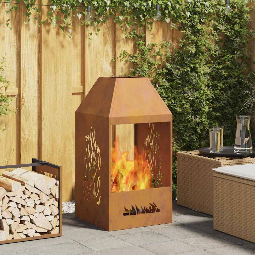 Cheminée de Jardin Acier Foyer Vertical Chauffage Extérieur Terrasse Marron 100cm – ComfortXL Outdoor Living - Image 1