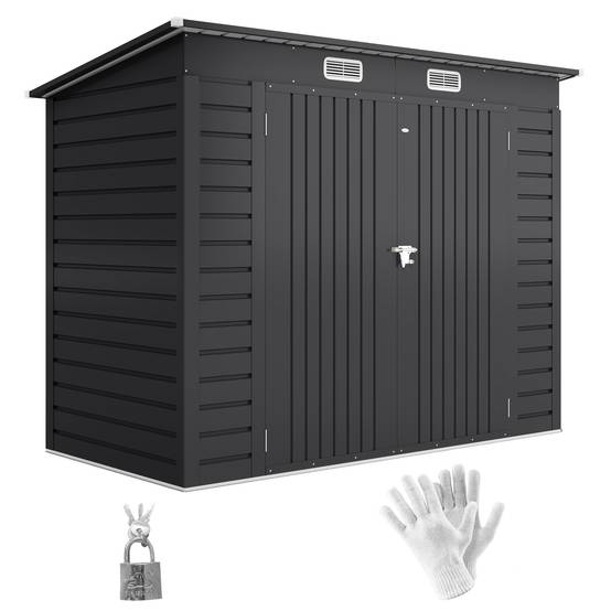 Abri de Jardin 2,7 m², Dim. 249 x 121 x 183 cm gants inclus portes doubles verrouillables ventilations tôle acier gris - Image 1