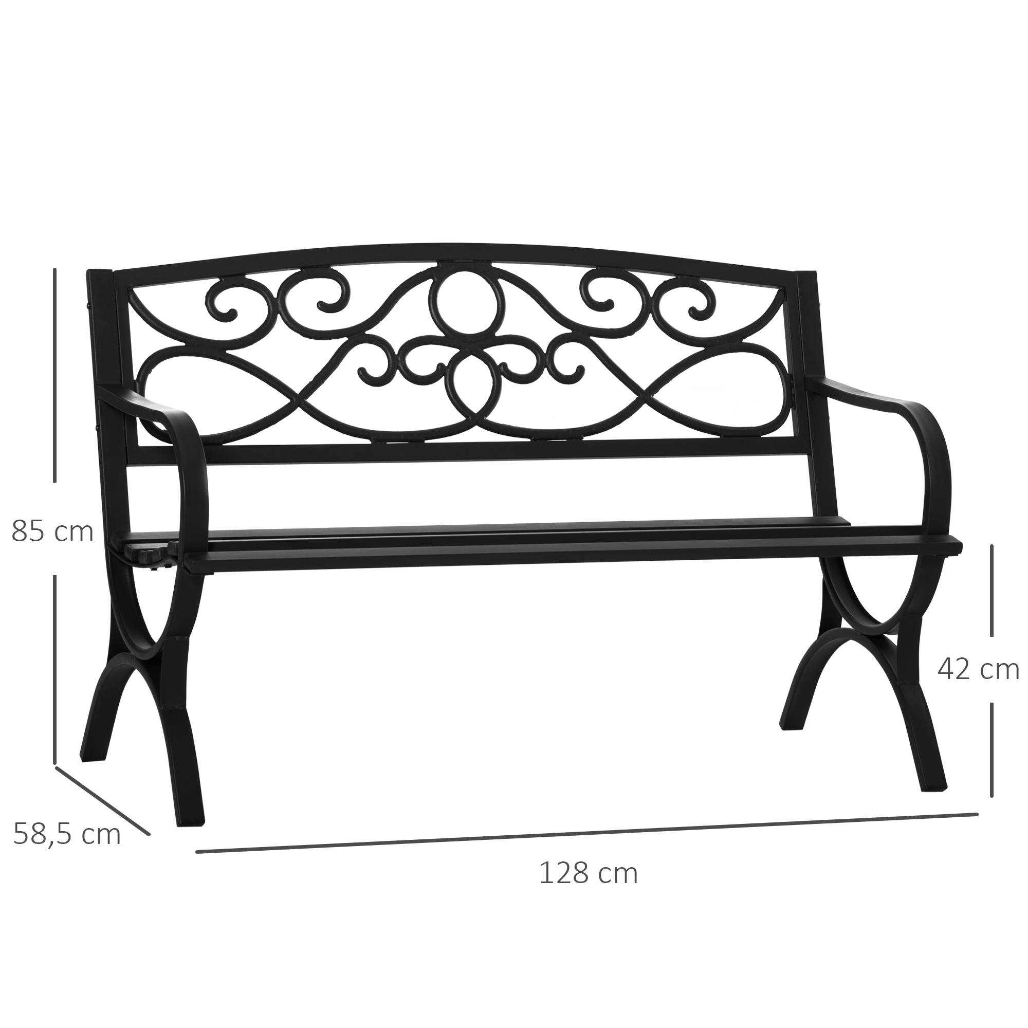 Outsunny - Banc de jardin 2 places style néo-rétro fer forgé dim. 128L x 58l x 85H cm acier époxy fonte noir - Outsunny - Image 3