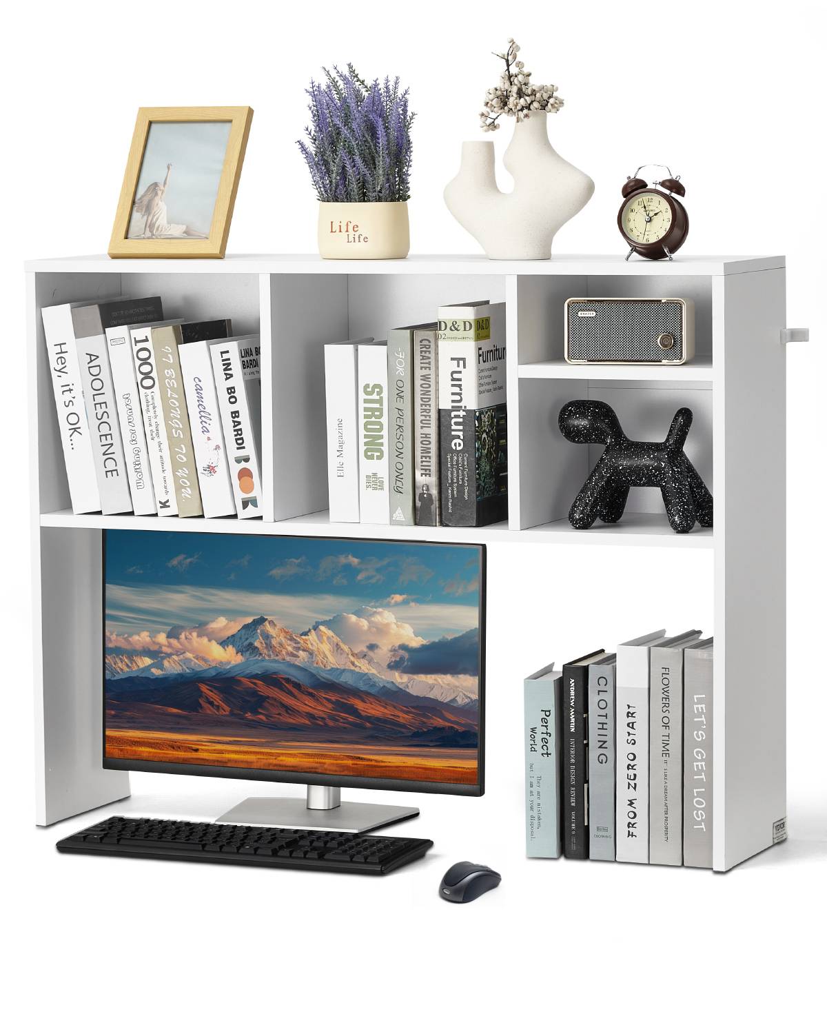 VEVOR Étagère poser bureau 1 niveau, 94x24x73cm, bois, antidérapant, rangement, bureau, blanc. - Image 1
