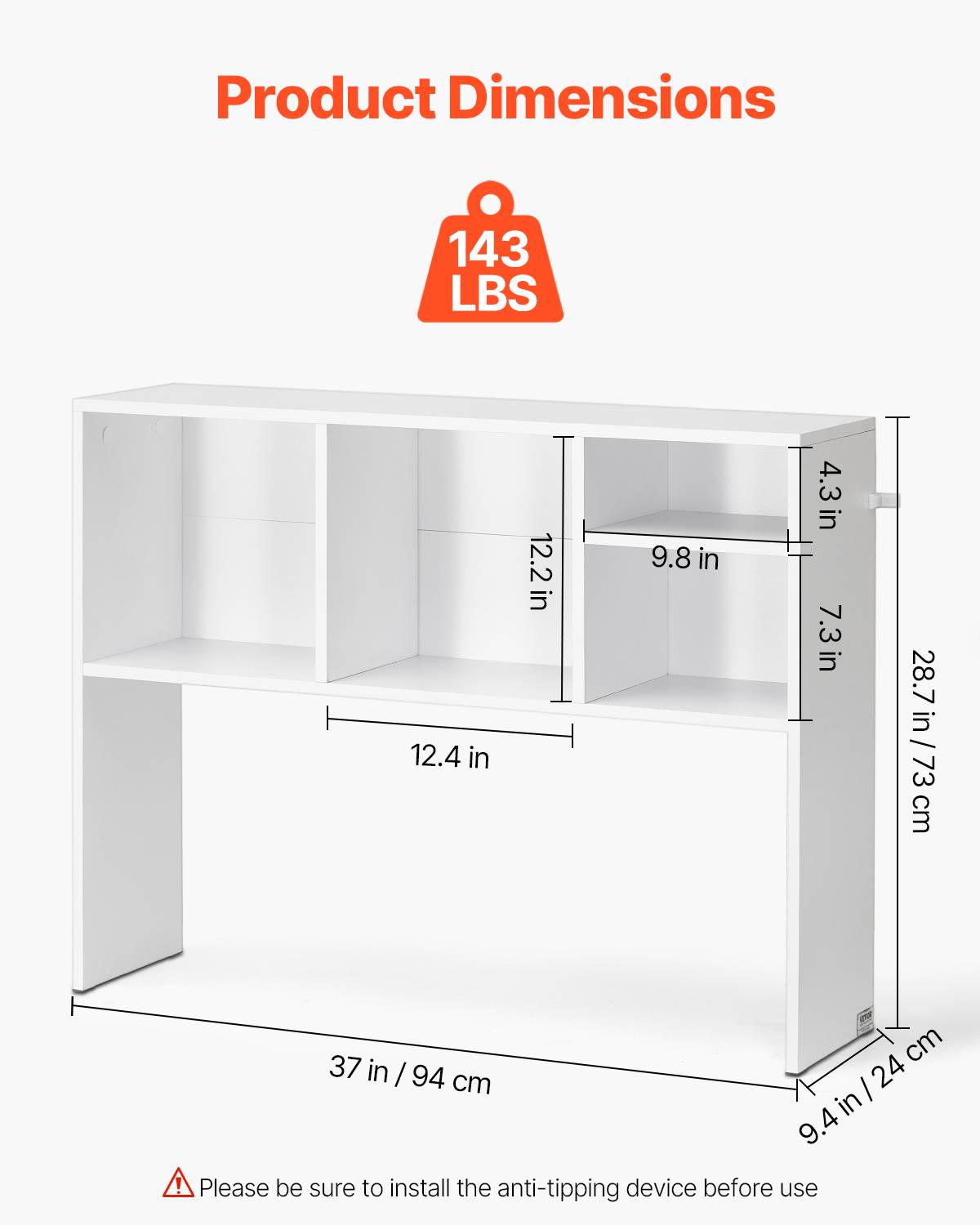 VEVOR Étagère poser bureau 1 niveau, 94x24x73cm, bois, antidérapant, rangement, bureau, blanc. - Image 3