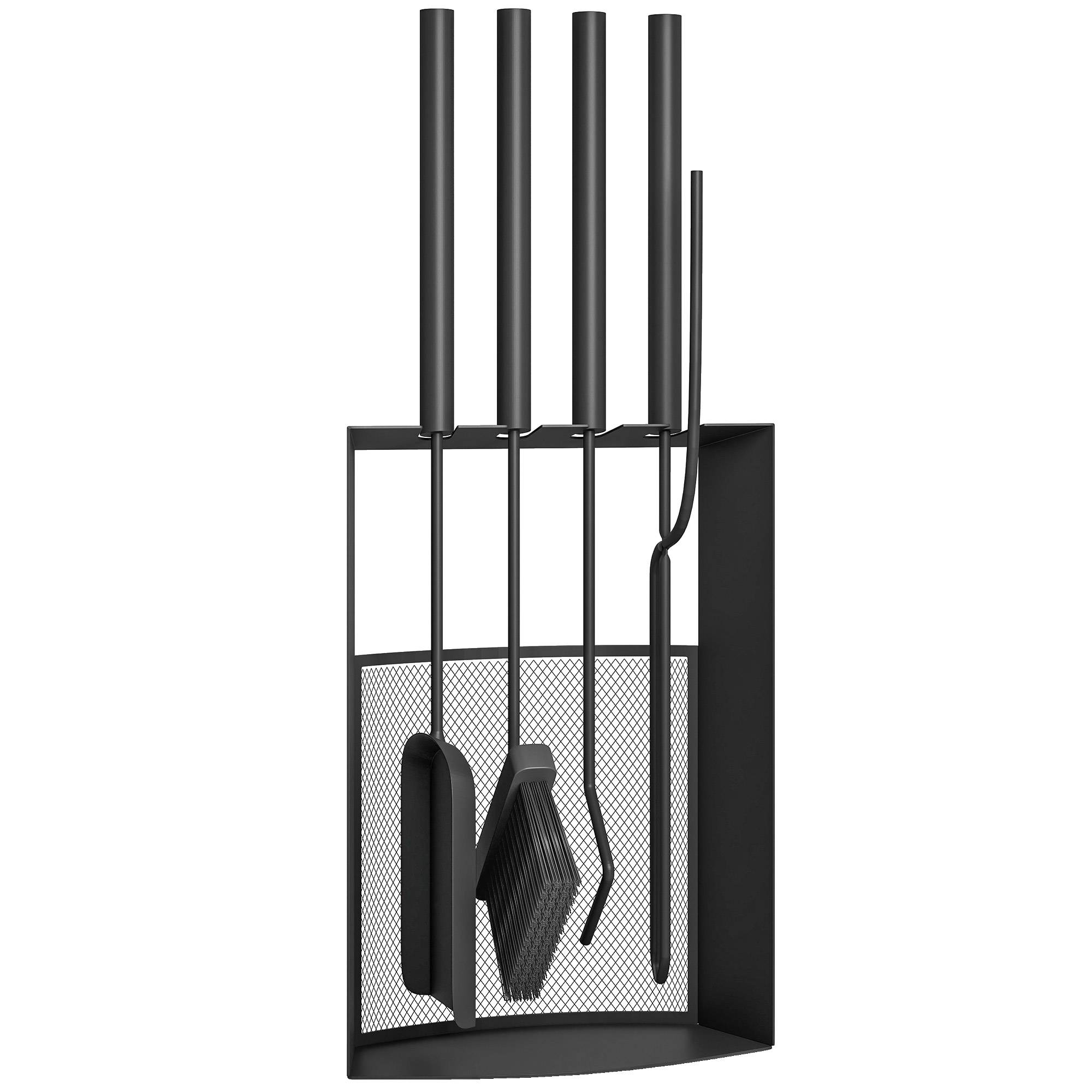 ComfortXL - Serviteur de cheminée 5 pièces en métal noir 28 x 13 x 59,5 cm avec support et pinces pour entretien du foyer - Image 10
