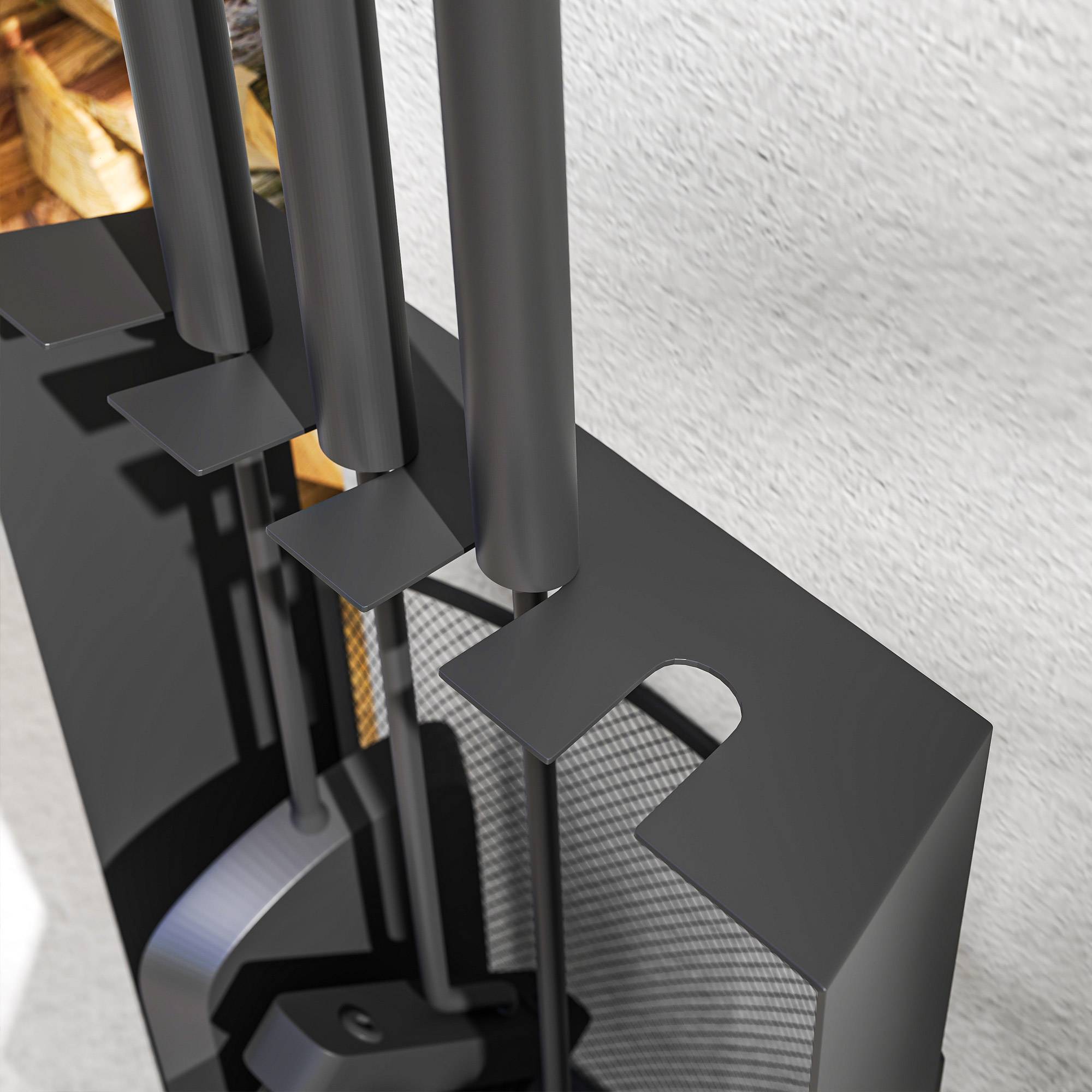 ComfortXL - Serviteur de cheminée 5 pièces en métal noir 28 x 13 x 59,5 cm avec support et pinces pour entretien du foyer - Image 9