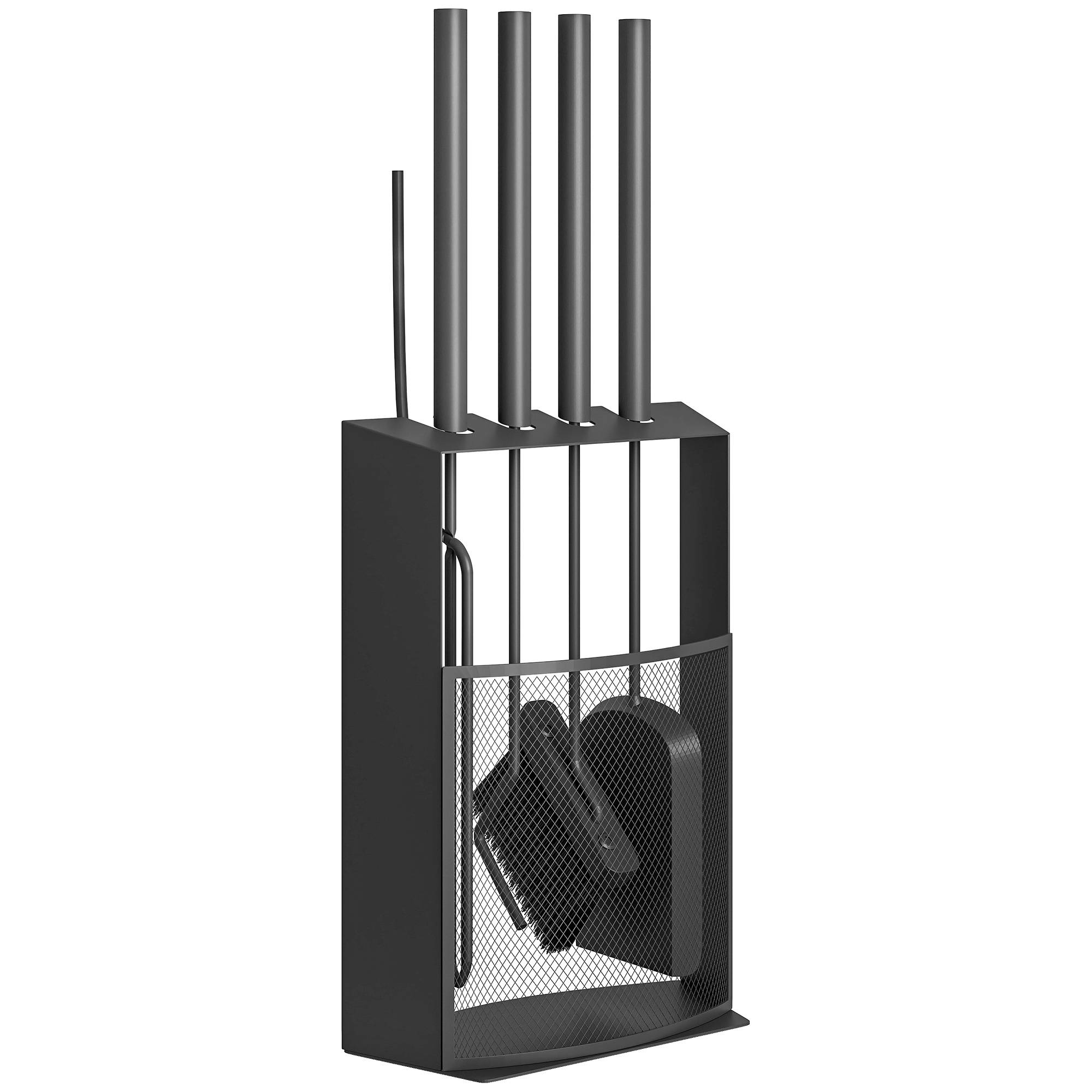 ComfortXL - Serviteur de cheminée 5 pièces en métal noir 28 x 13 x 59,5 cm avec support et pinces pour entretien du foyer - Image 2