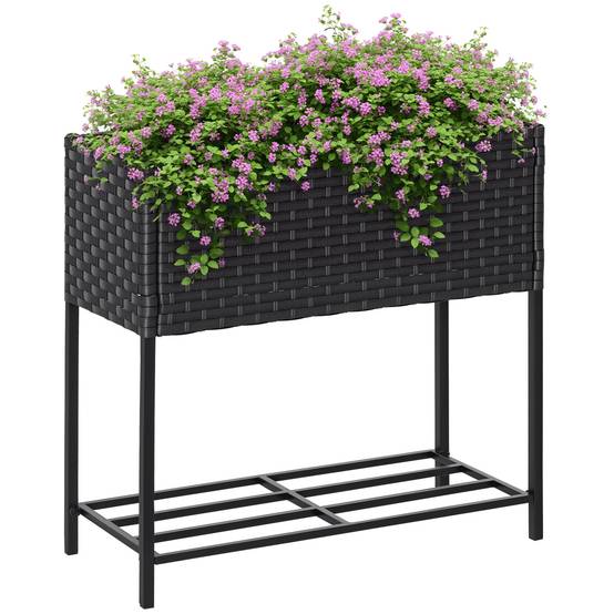 Jardinière sur pied résine tressée et métal marron foncé 70 x 30 x 70 cm - PANGIVO - Image 1
