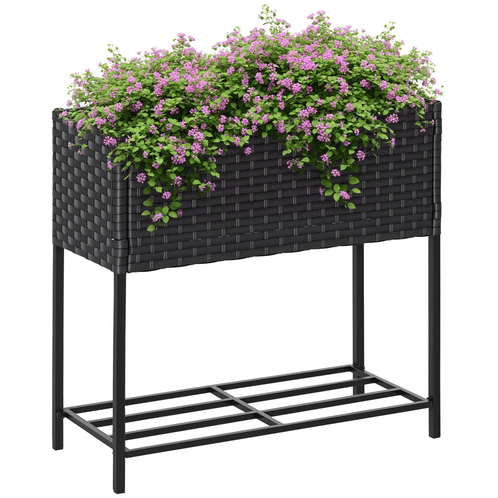 Jardinière sur pied résine tressée et métal marron foncé 70 x 30 x 70 cm - PANGIVO - Image 1