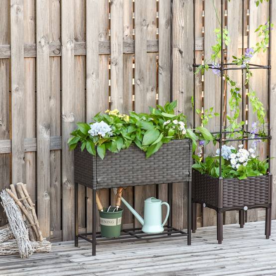 Jardinière sur pied résine tressée et métal marron foncé 70 x 30 x 70 cm - PANGIVO - Image 4