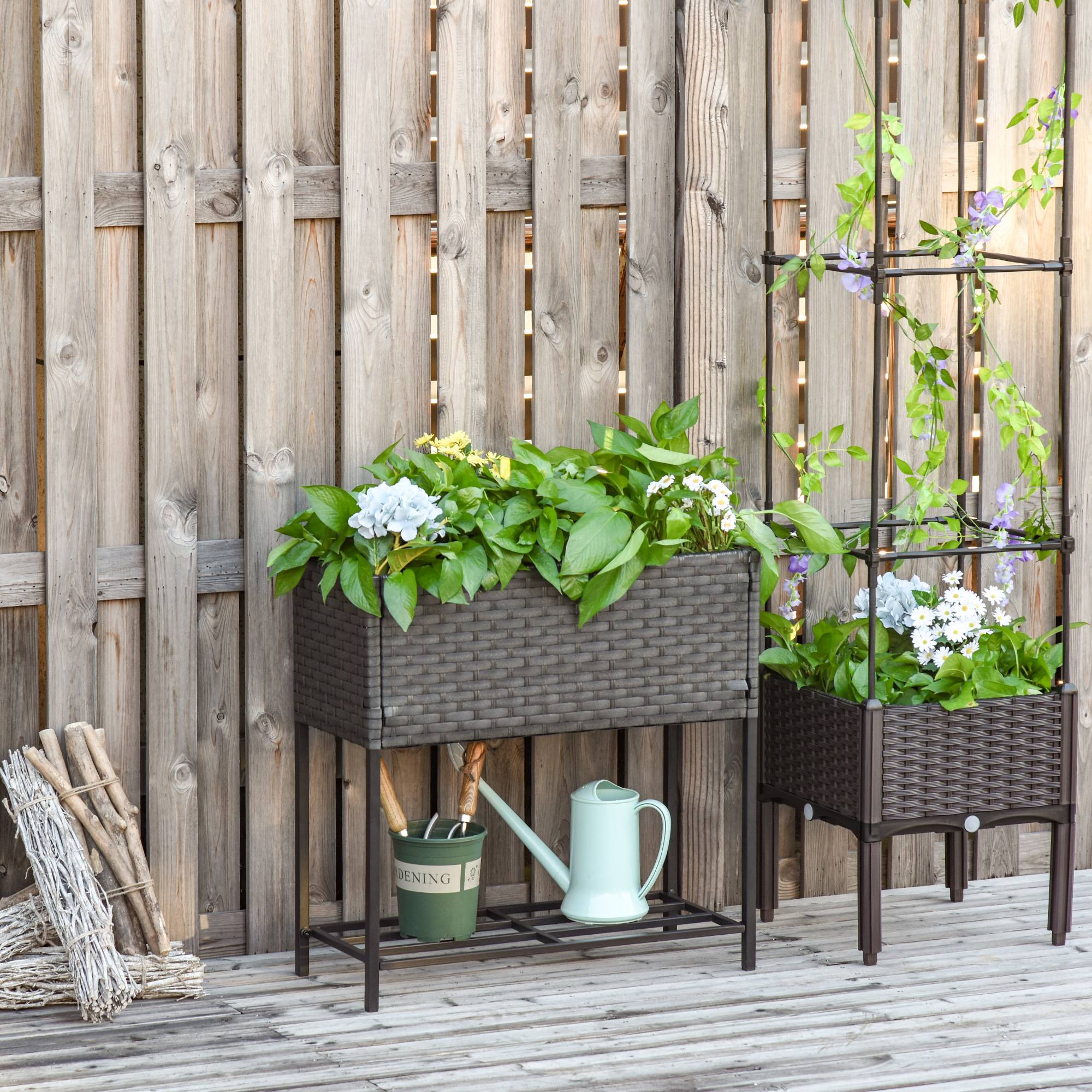 Jardinière sur pied résine tressée et métal marron foncé 70 x 30 x 70 cm - PANGIVO - Image 4