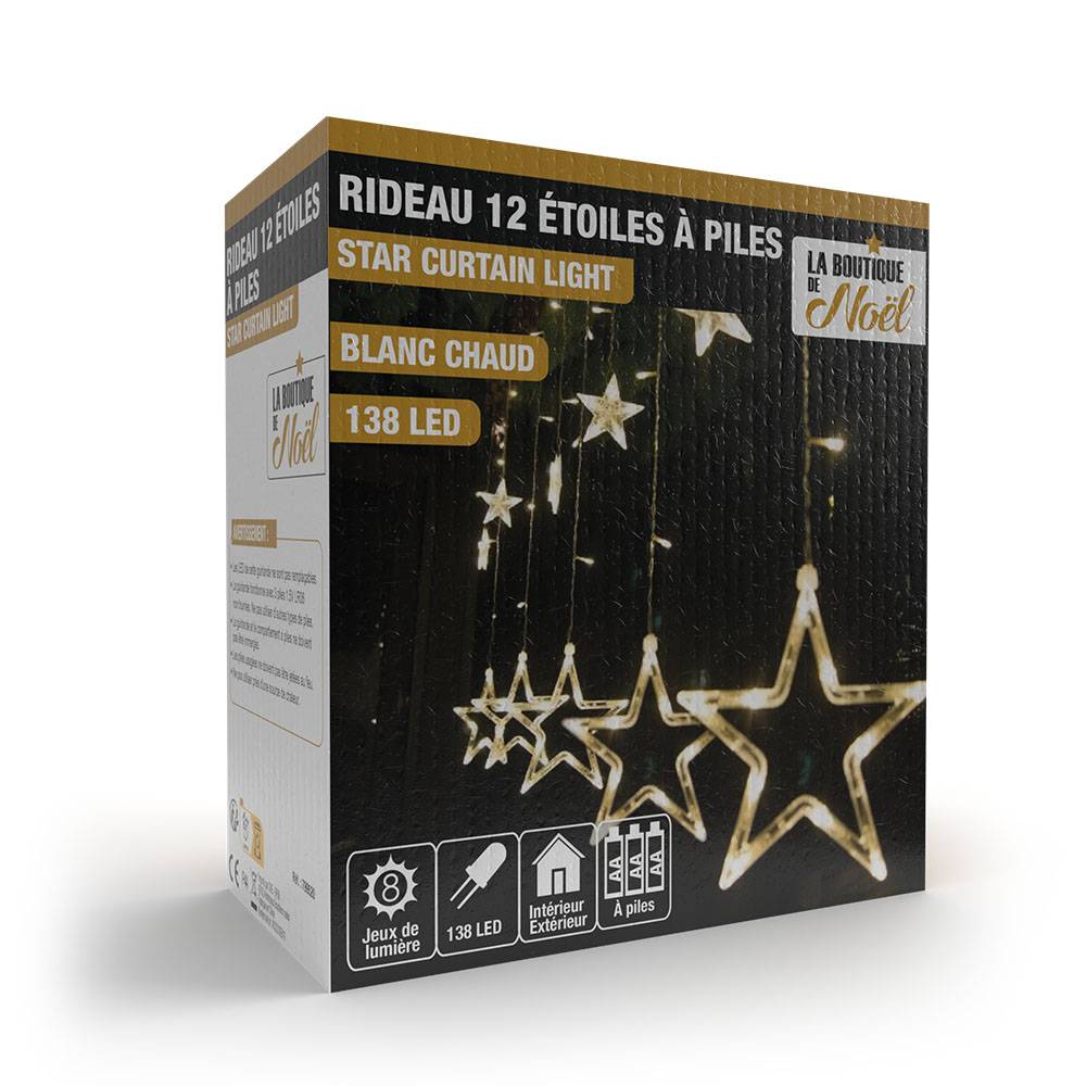 Rideaux lumineux étoilé avec LED à piles Unité Blanc Chaud - Image 1