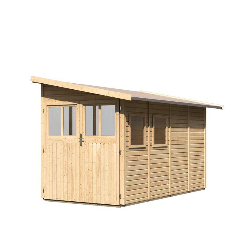 Abri de jardin adossé 8m² bois massif 19mm embase traitée Karibu Juist 5 marron - Image 5