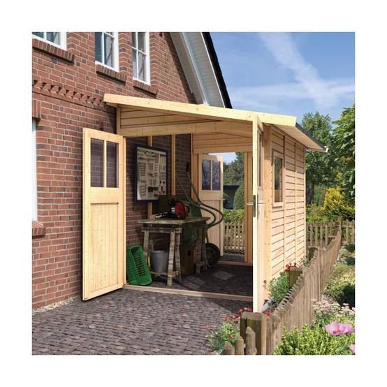 Abri de jardin adossé 8m² bois massif 19mm embase traitée Karibu Juist 5 marron - Image 3