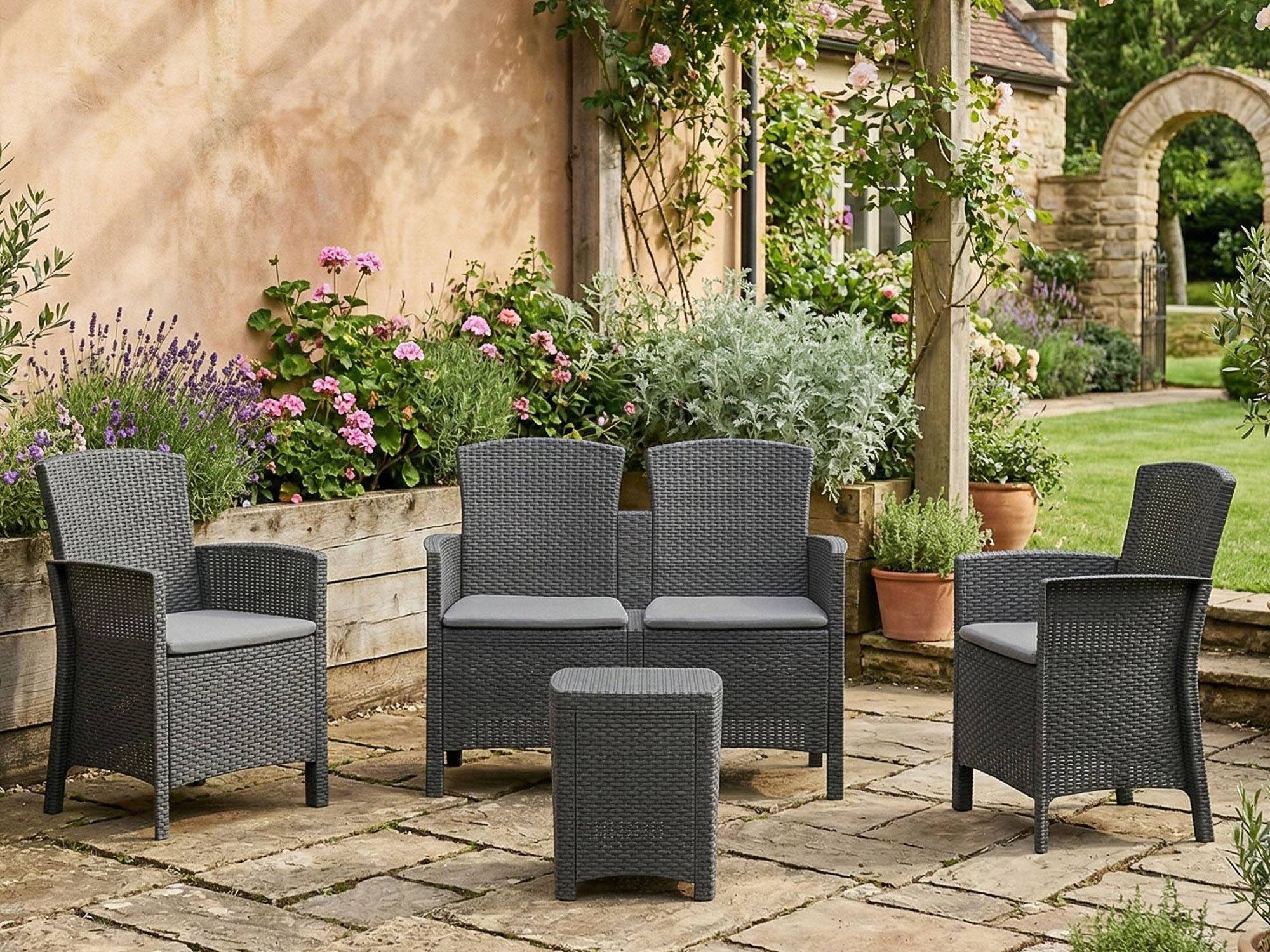 Dmora - Set salon d'extérieur Nettuno, Salon d'extérieur, Kit terrasse ou jardin, Composition d'un salon d'extérieur, Made in Italy, Anthracite - Image 6