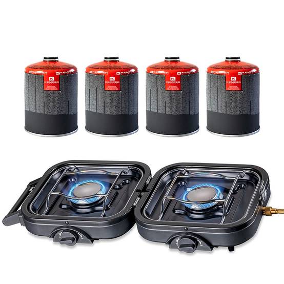 Réchaud gaz 2 feux 4600W pliable + 4 Cartouches de gaz KEMPER - Image 1