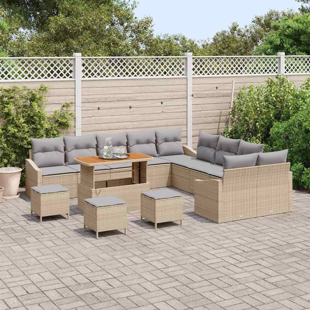 ComfortXL - Canapé Extérieur 13 pcs Résine Tressée Acacia Modulable Coffre Terrasse Beige – ComfortXL Outdoor Living - Image 3