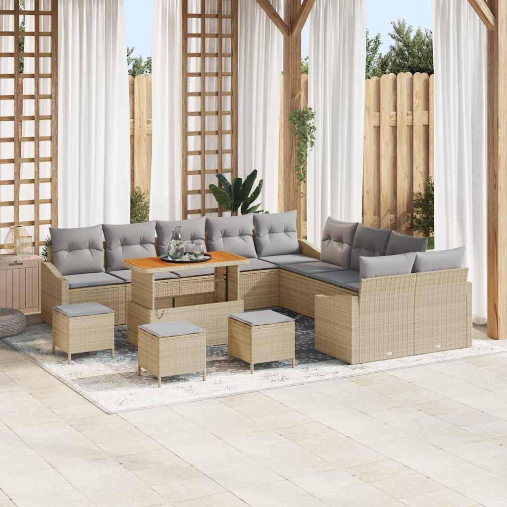 ComfortXL - Canapé Extérieur 13 pcs Résine Tressée Acacia Modulable Coffre Terrasse Beige – ComfortXL Outdoor Living - Image 1