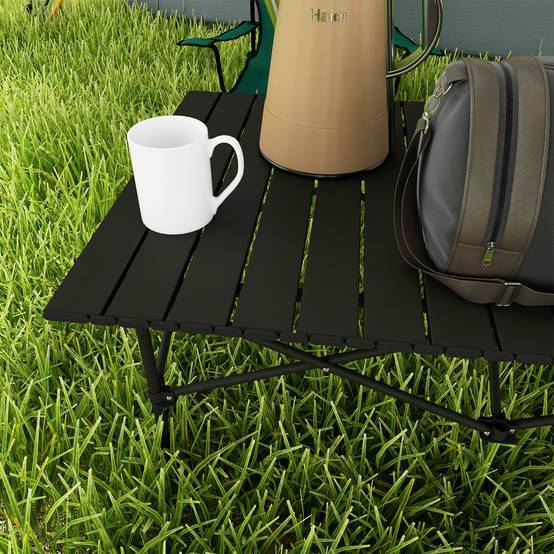 Table Camping Pliante Aluminium Extérieur Plateau Enroulable 95x55cm Noir - ComfortXL Outdoor Living - Image 9