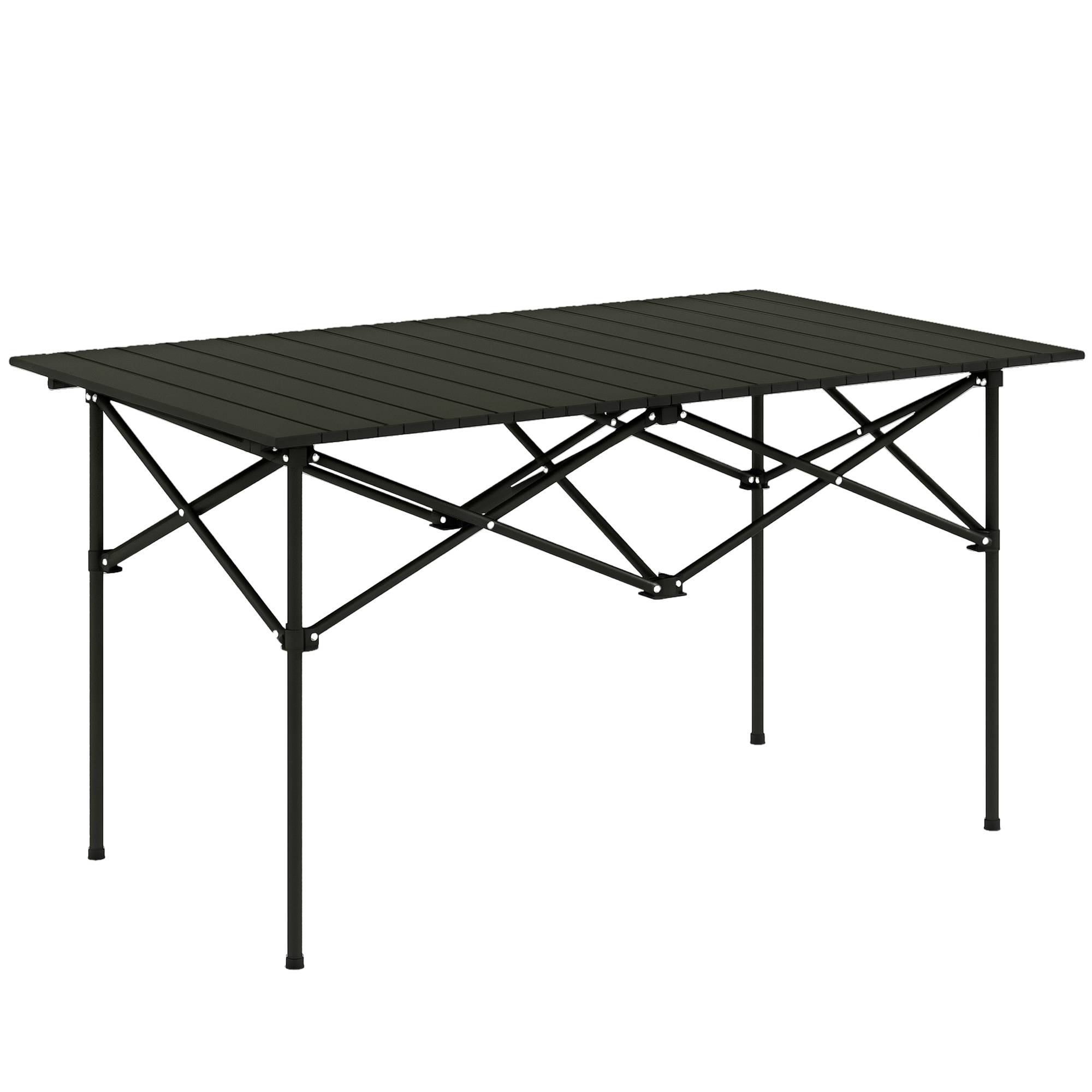 Table Camping Pliante Aluminium Extérieur Plateau Enroulable 95x55cm Noir - ComfortXL Outdoor Living - Image 1