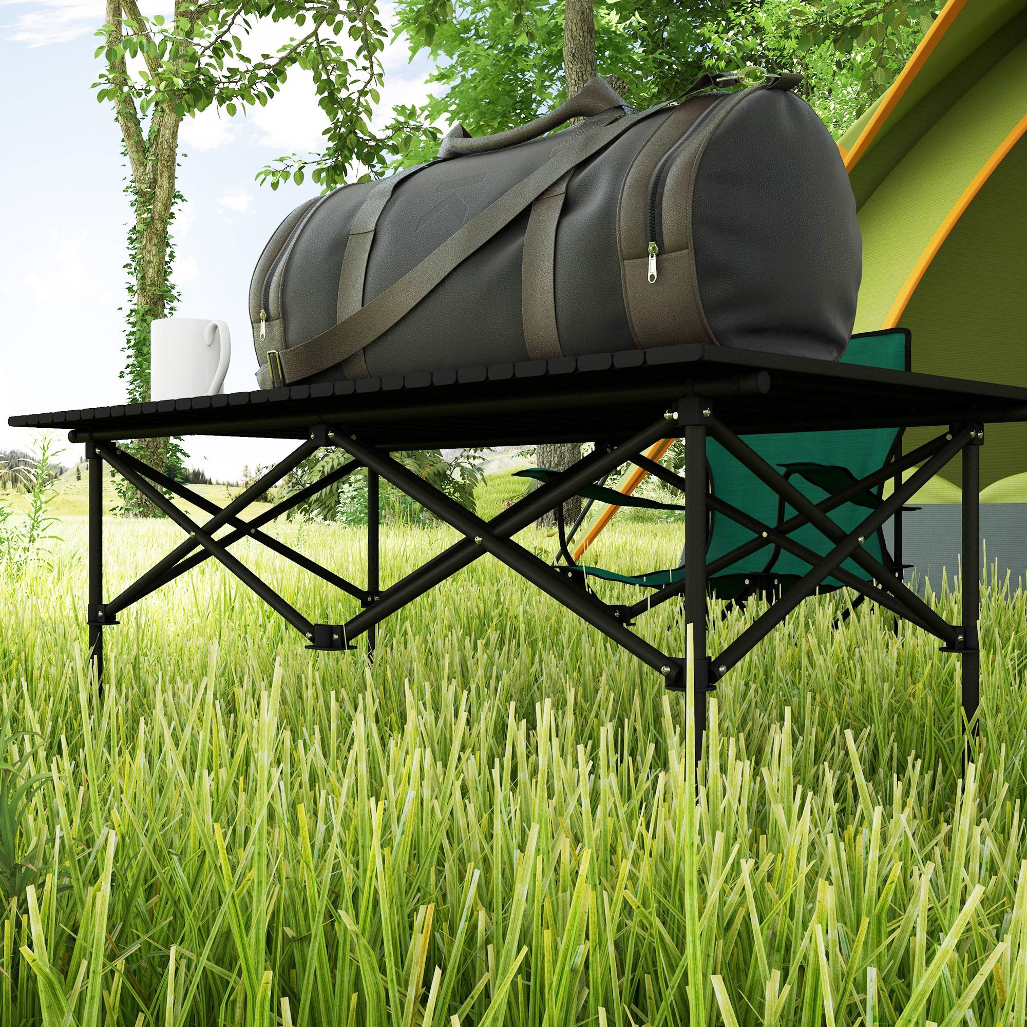 Table Camping Pliante Aluminium Extérieur Plateau Enroulable 95x55cm Noir - ComfortXL Outdoor Living - Image 10