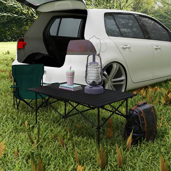 Table Camping Pliante Aluminium Extérieur Plateau Enroulable 95x55cm Noir - ComfortXL Outdoor Living - Image 4
