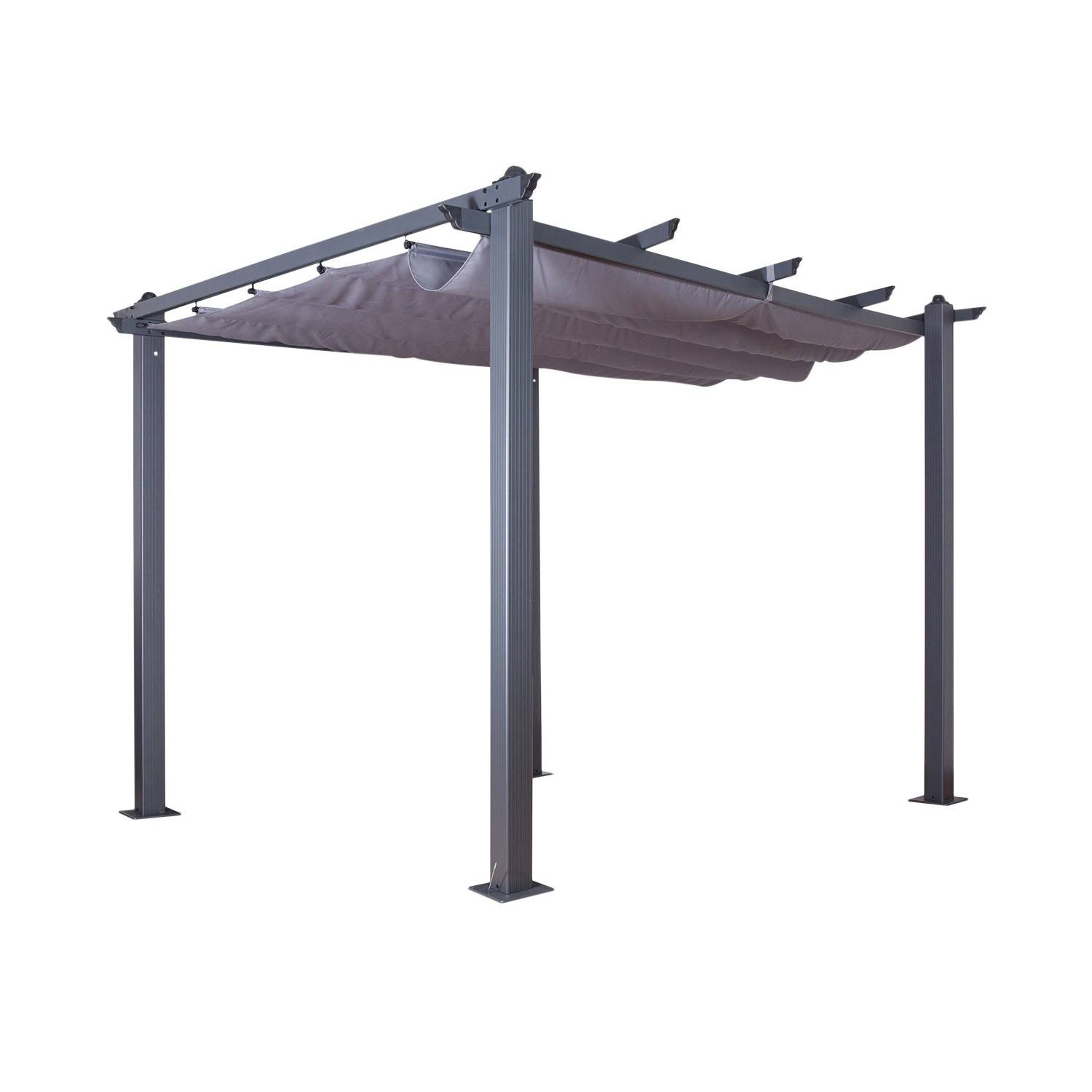 Autre - Tonnelle/Pergola aluminium 3x3m toile coulissante rétractable - Gris Anthracite - HERO - Image 8
