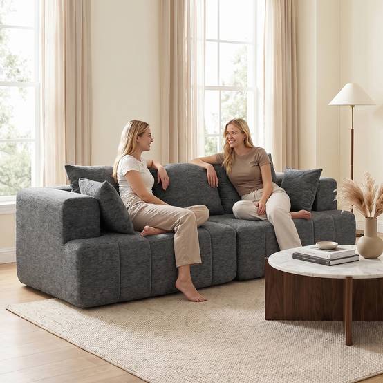 Canapé 3 places en chenille 248 cm, canapé salon moderne, large assise rembourrée, coussins à ressorts, gris - Image 10