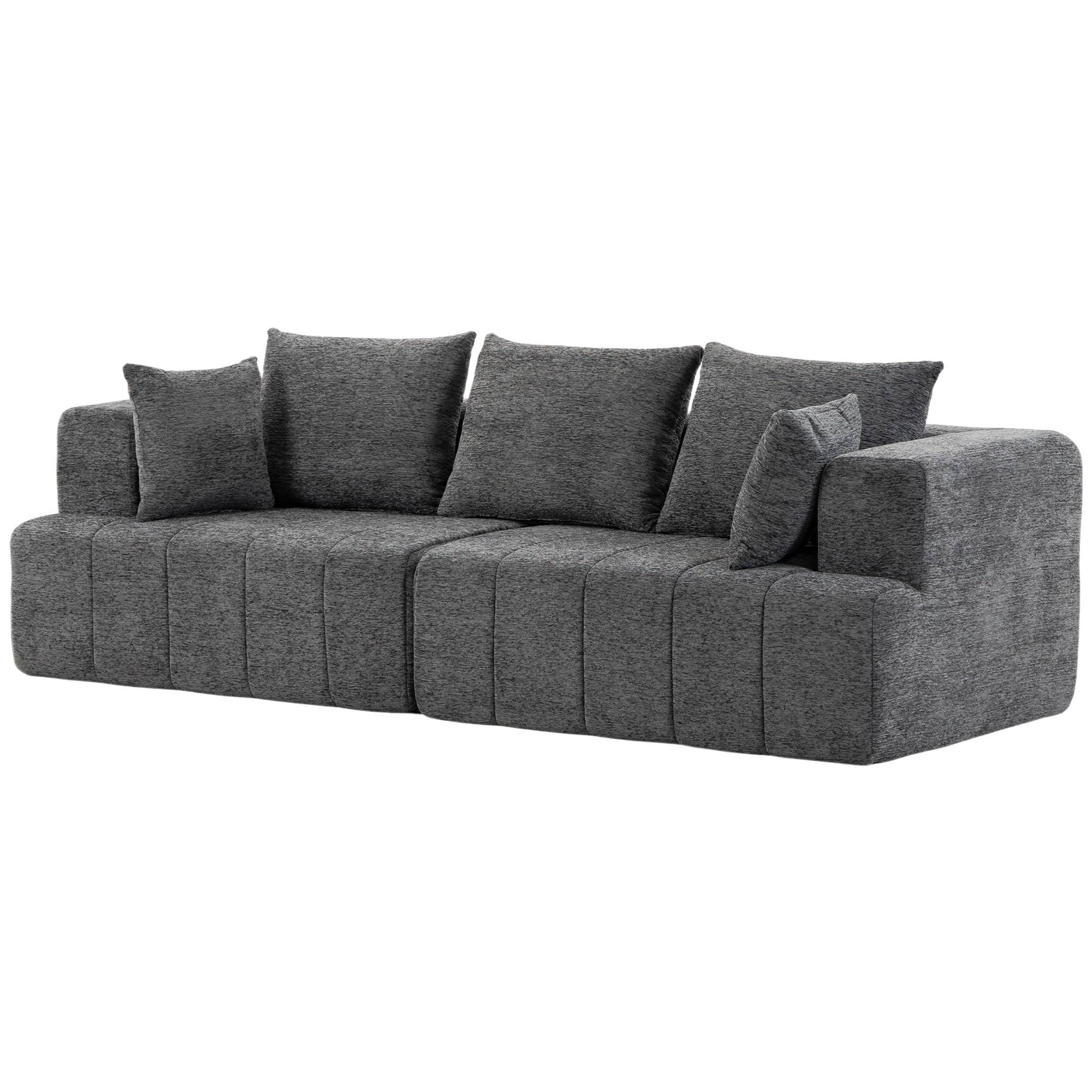 Canapé 3 places en chenille 248 cm, canapé salon moderne, large assise rembourrée, coussins à ressorts, gris - Image 2